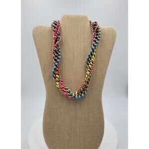 dELiA*s Womens Rainbow Braided Beaded Gold Chain Link Fashion Statement Necklace